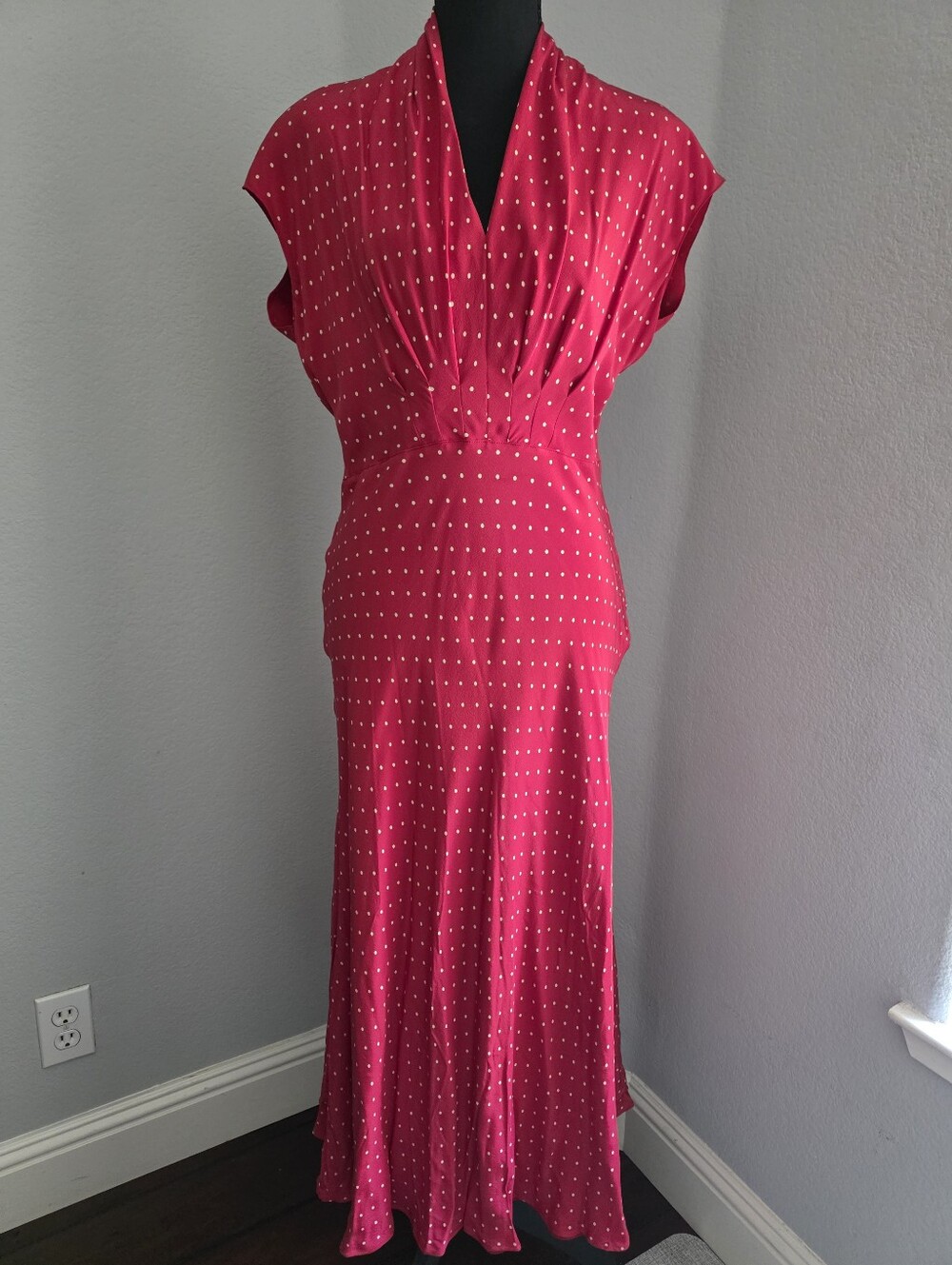 Vintage J. Peterman Red Polka Dot Silk Dress – Elegant Retro Maxi